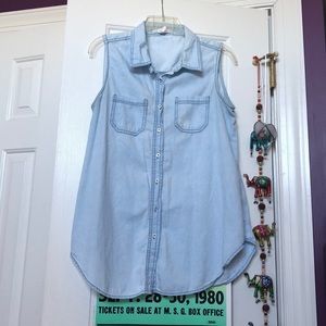 Sleeveless Chambray Button-Up